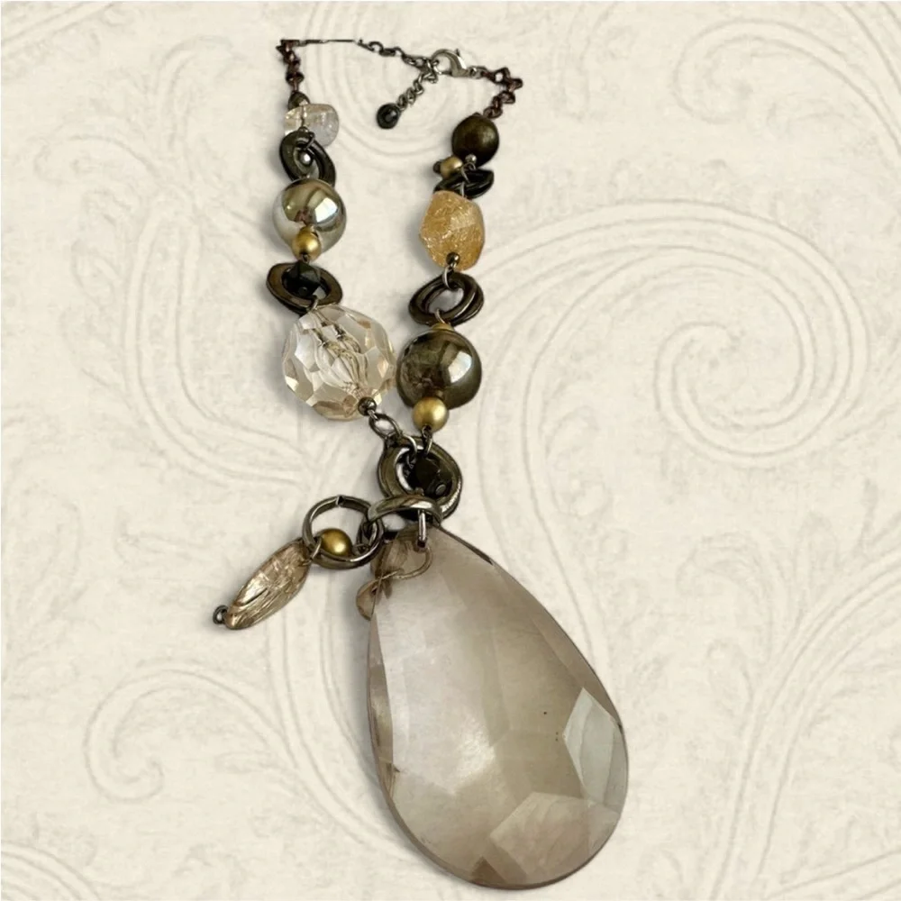 Crystal tear drop beaded statement necklace